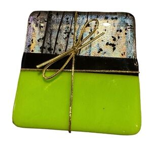 C Paulson Contemporary Fused Glass Coasters Set of 4 New